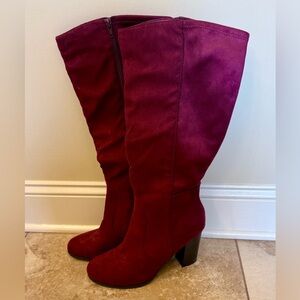 Style & Co. Rich Burgundy Suede Heeled Boots-Wide Calves